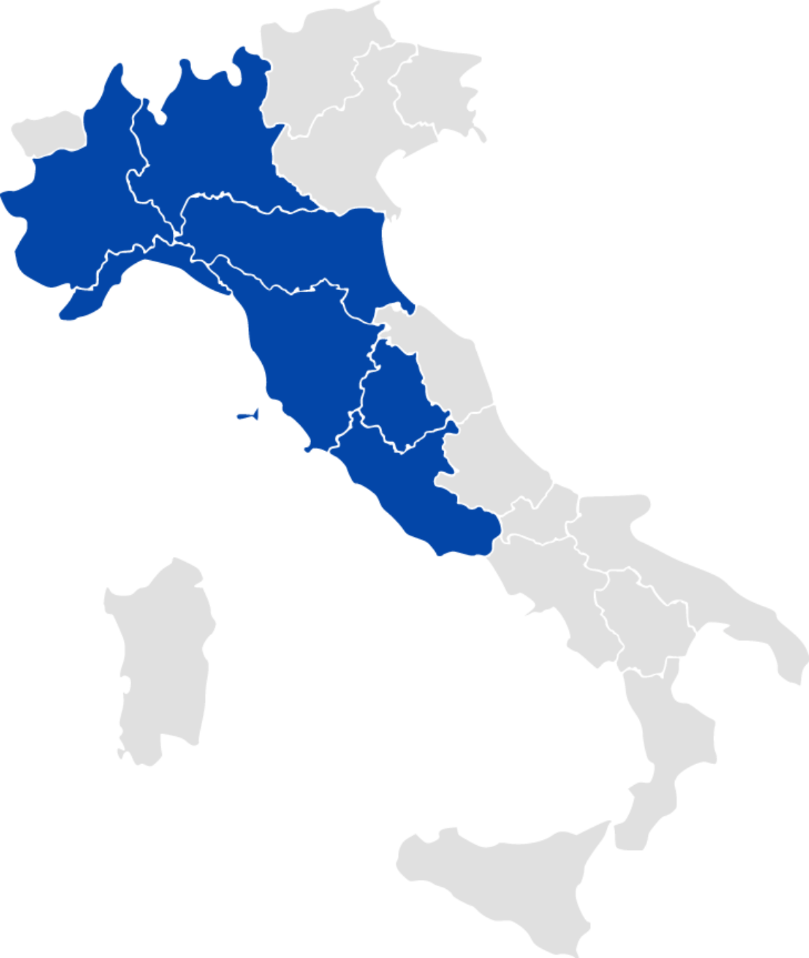 Cartina d'Italia con evidenziate le regioni in cui opera Finestra Italia