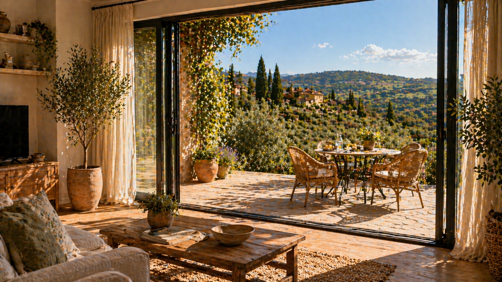 Casale toscano nelle colline del Chianti con finestre in PVC effetto legno noce e persiane verdi
