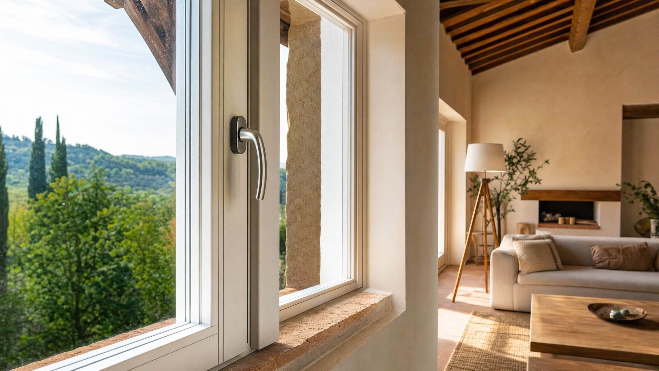 Finestra in PVC bianca installata in casa in ristrutturazione