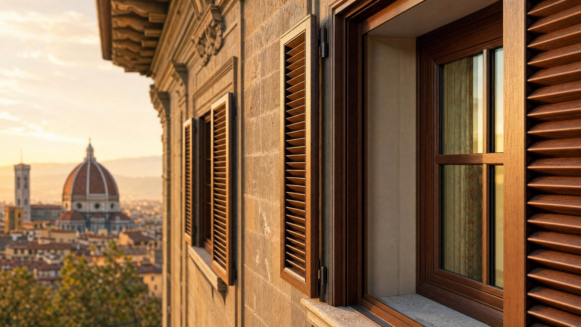 Finestre in PVC effetto legno su palazzo fiorentino in centro storico a Firenze